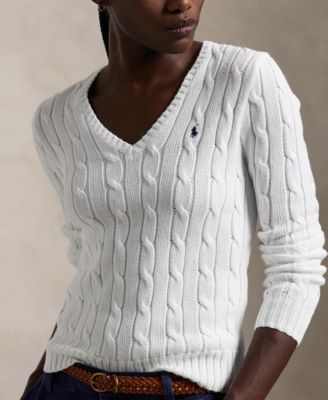 Women's Cable-Knit Cotton V-Neck Sweater