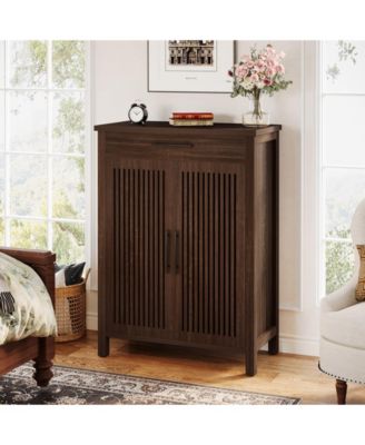 31.49" Wood 5-Tier Shoe Cabinet with Louvered Doors & Drawer Adjustable Shelves Freestanding Organizer for Entryway & Closet