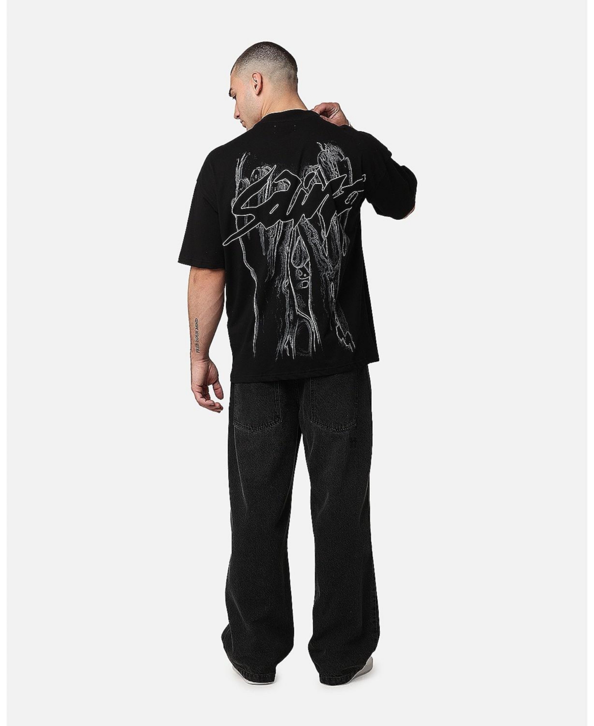 Men's Veiled Mock Neck T-Shirt - Black