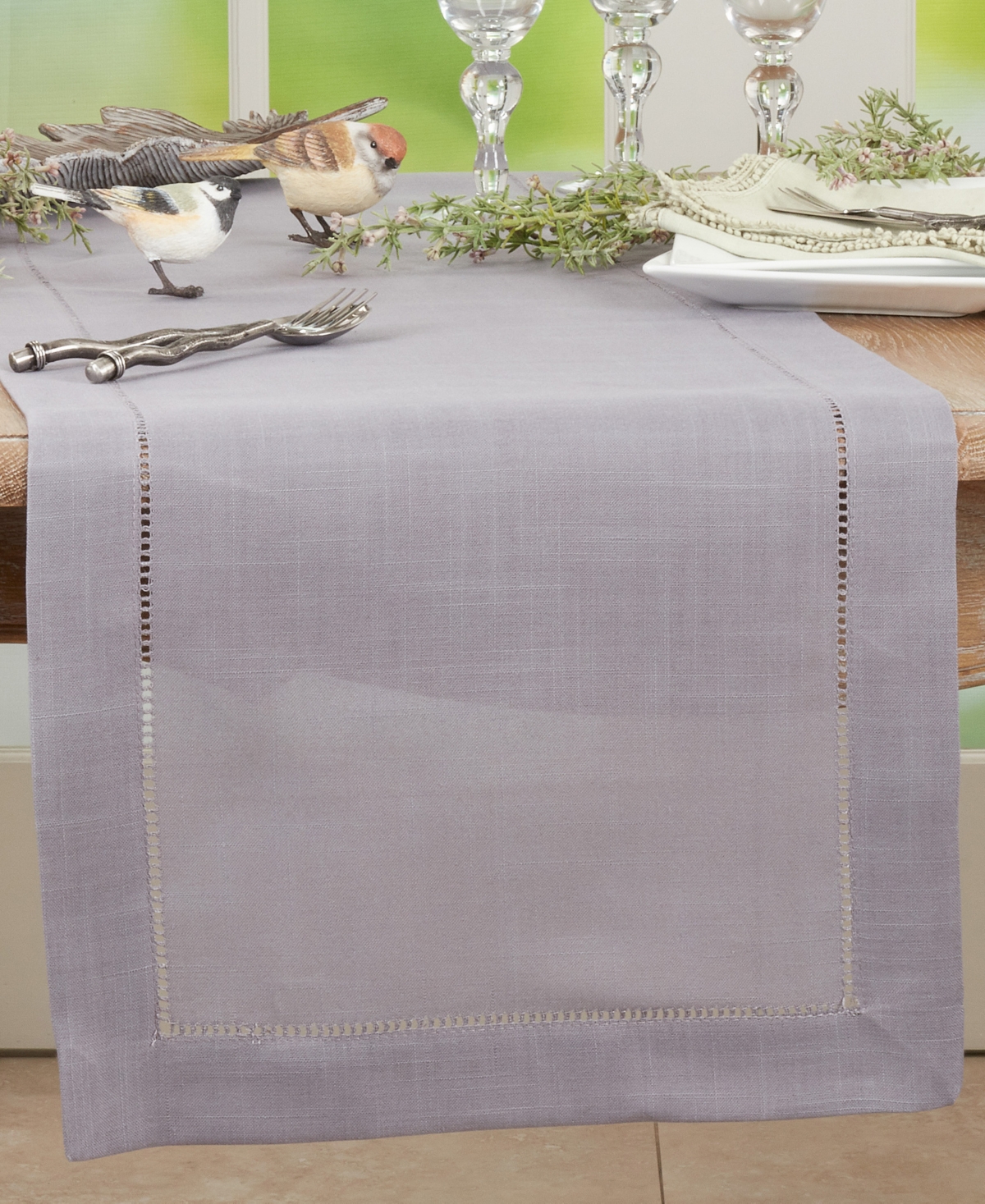 Saro Lifestyle Hemstitched Border Table Runner, 16" X 54" In Slate
