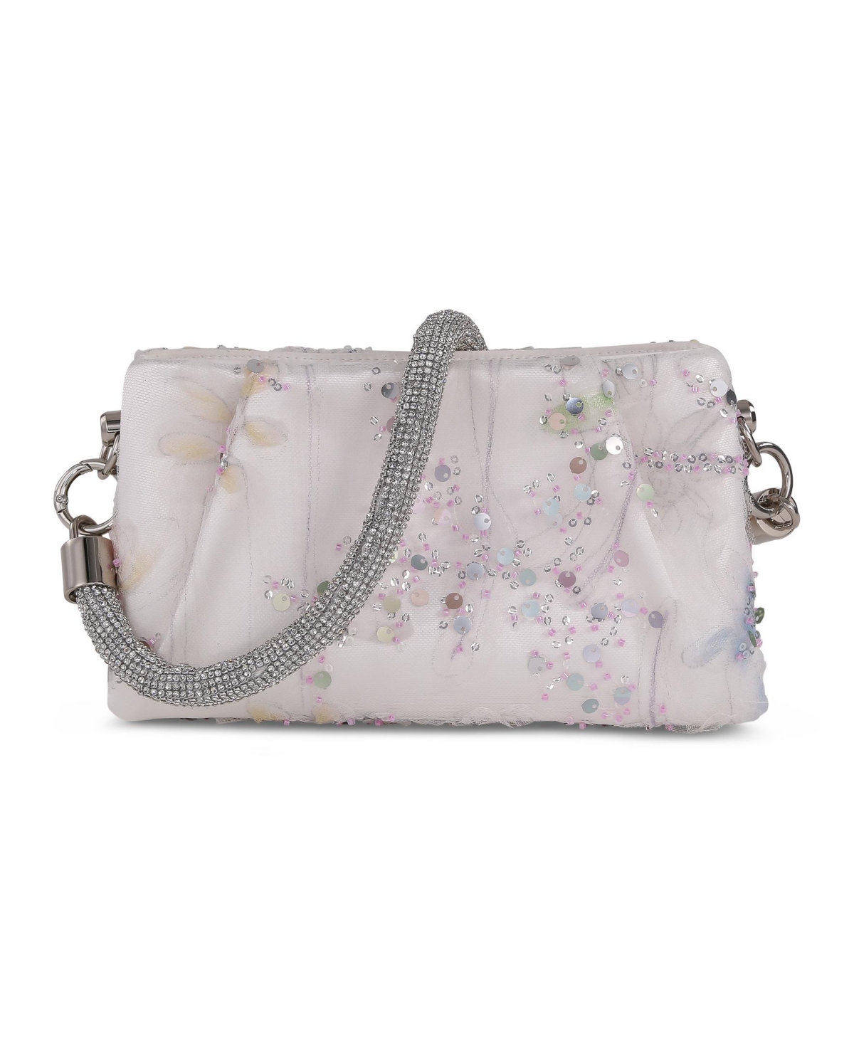 Woman's Aqua Floral Lace Pouch Clutch - White