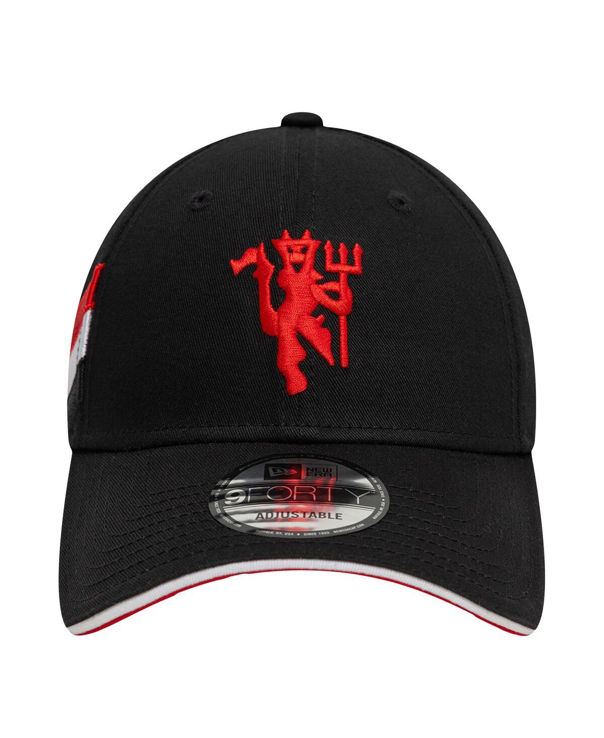 New Era Men's Black Manchester United Flag 9forty Adjustable Hat In Black