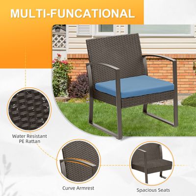 3-Piece Patio Furniture Set, Outdoor Rattan Wicker Chairs with Table, Sofa Set Including Cushions