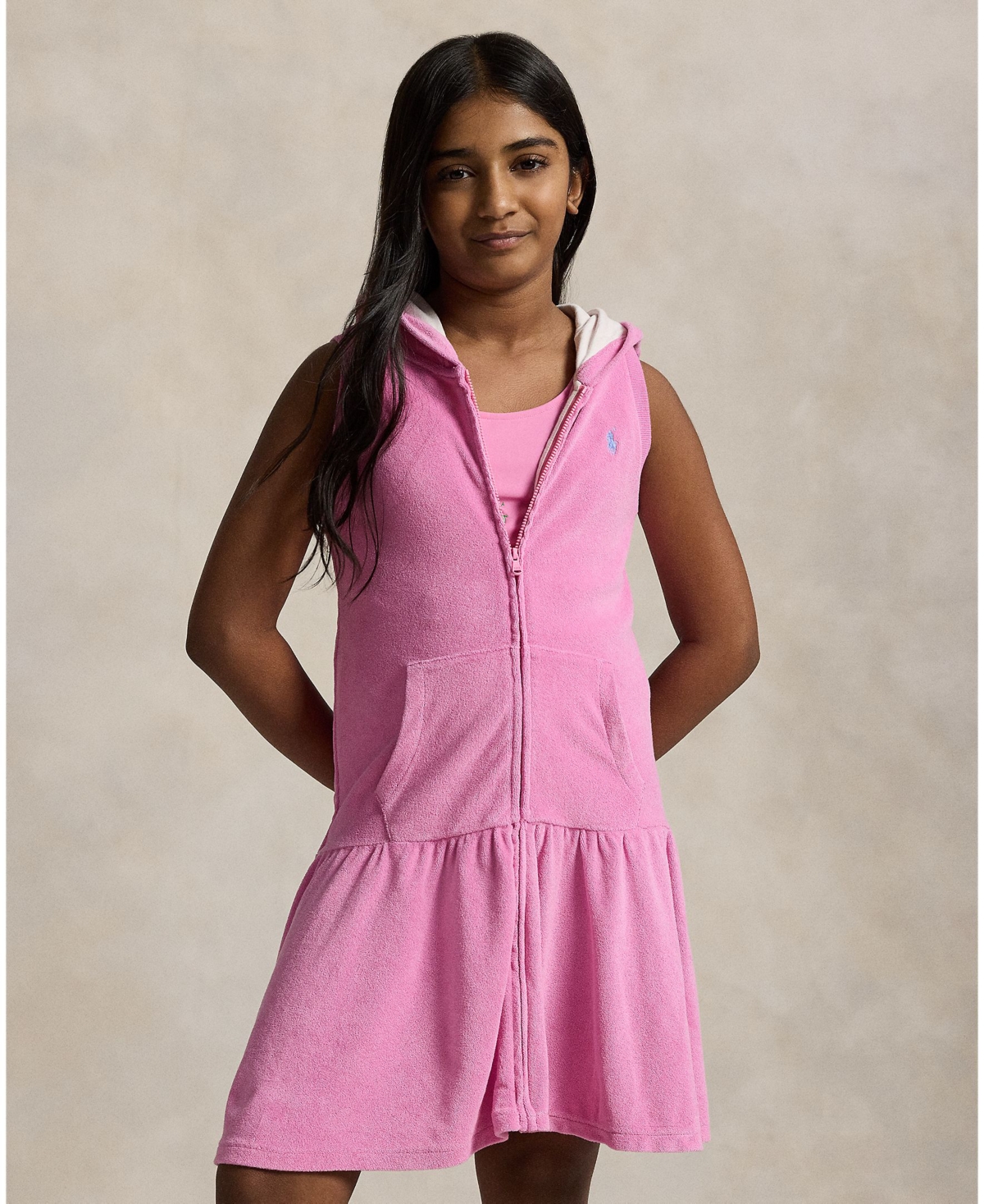 Polo Ralph Lauren Hooded Terry Cover-up In Laguna Pink,nevis