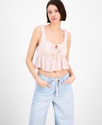 Pink Rose Juniors' Floral Printed Sleeveless Peplum Top