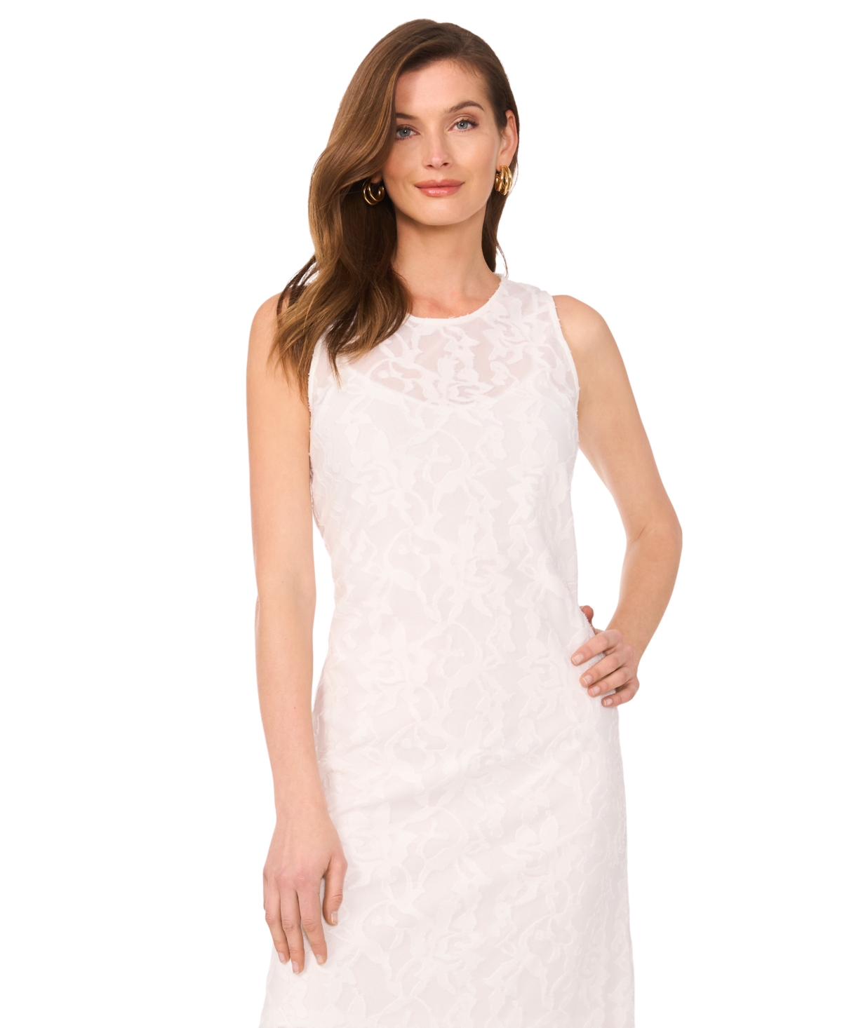 Vince Camuto Women's Sleeveless Textured-lace Maxi Dress In Ultra White