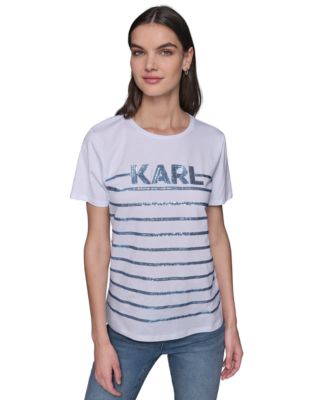 KARL LAGERFELD PARIS - Women's Sequin Stripe Crewneck Tee