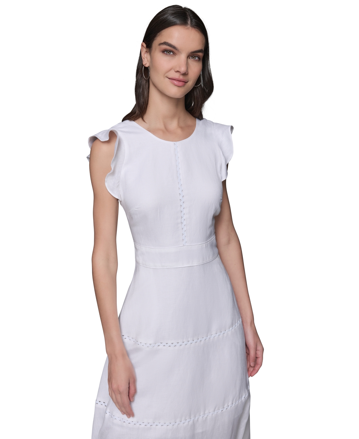 Shop Karl Lagerfeld Women's Lace-inset Flutter-sleeve Midi Dress In Soft White
