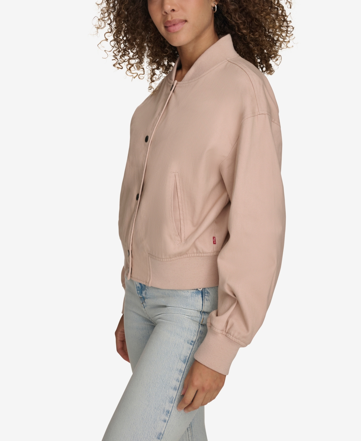 Levi's Women's Ribbed-edge Cropped Denim Bomber Jacket In Light Pink