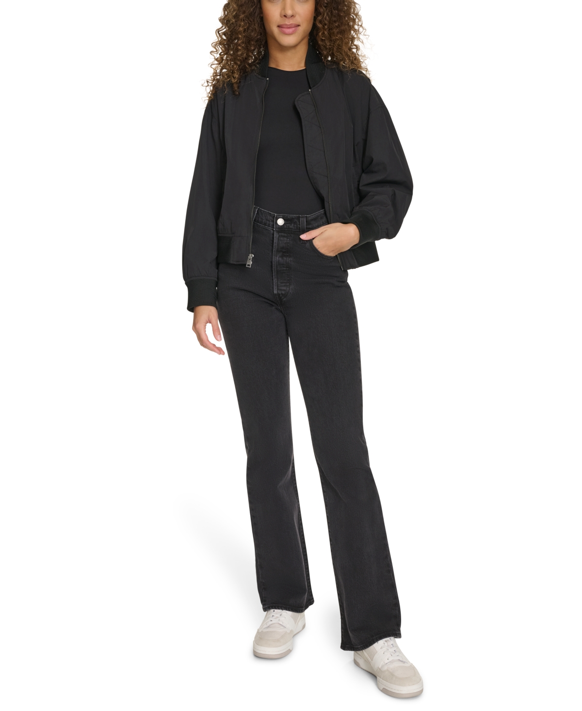 Levi's Women's Relaxed Zip-front Ribbed-hem Bomber Jacket In Black