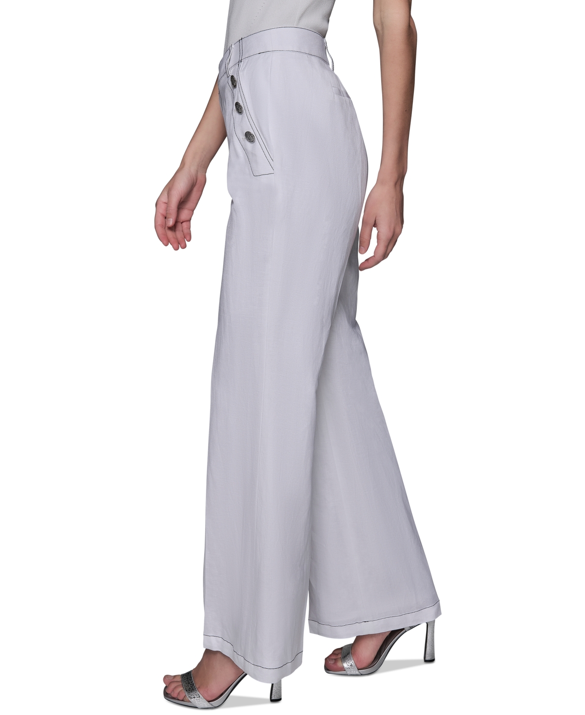 Shop Karl Lagerfeld Women's Linen-blend Wide-leg Sailor Pants In Soft White