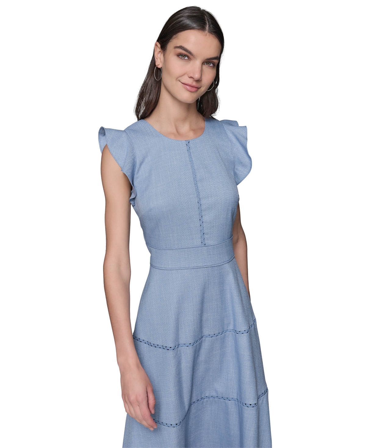 Karl Lagerfeld Lace Trim Midi Dress In Chambray Blue