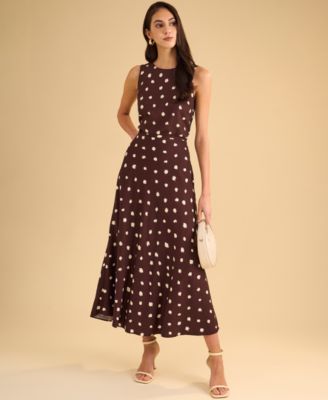 Women's Linen Blend Polka Dot Midi Skirt