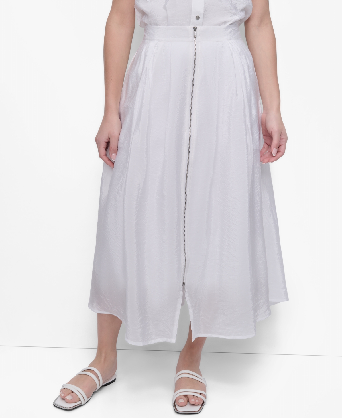 Shop Dkny Women's Zip-front Tech Midi Skirt In White