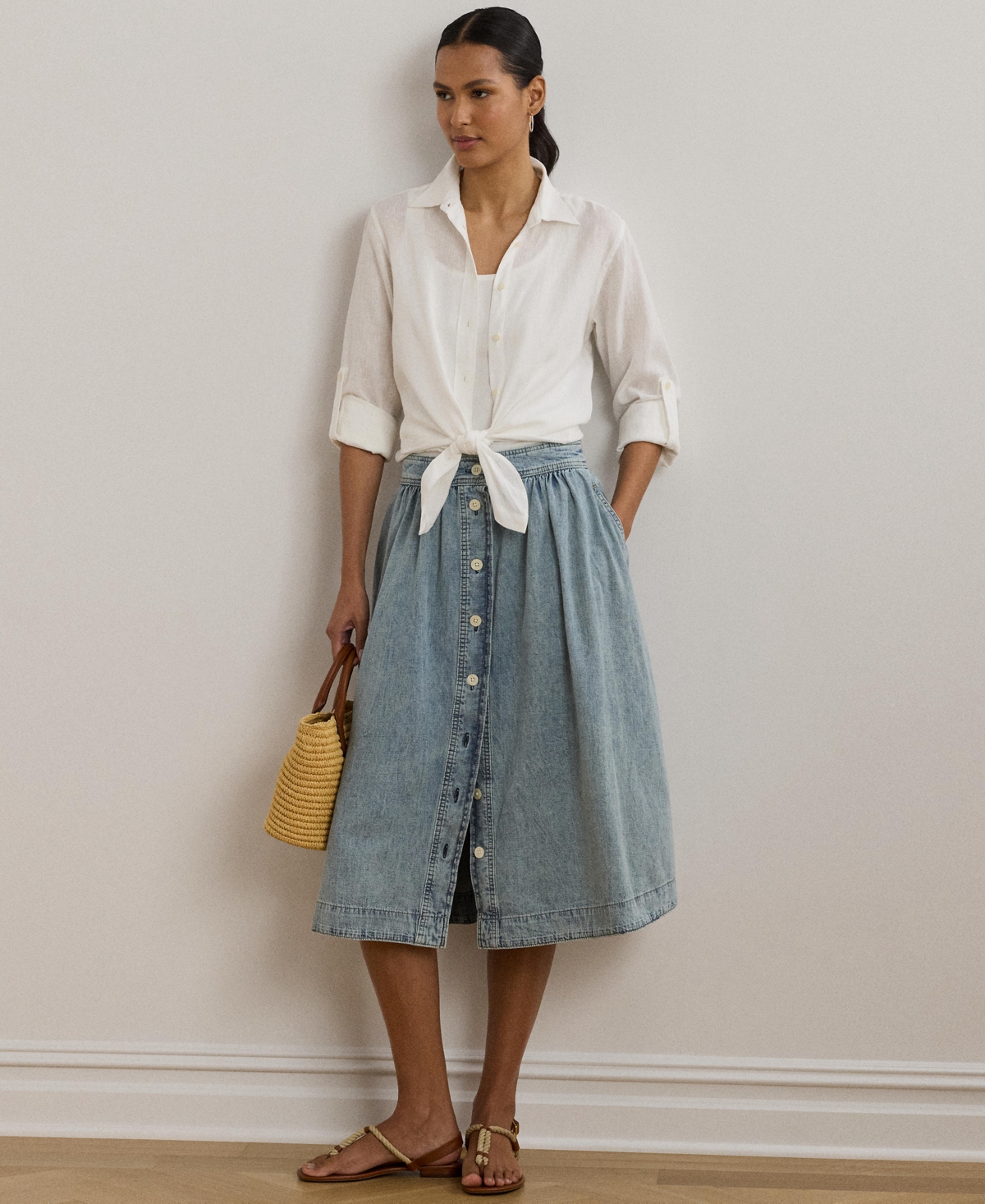 RALPH LAUREN WOMEN'S BUTTON-FRONT DENIM SKIRT 