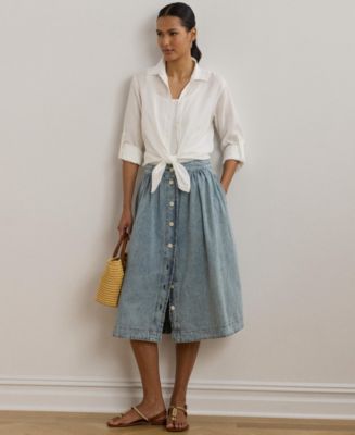 (取寄) ローレン ラルフローレン レディース ボタンフロント デニム スカート Lauren Ralph Lauren women Button-Front Denim Skirt Alicia Wash Lauren Ralph Lauren Women's Button-Front Denim Skirt - Macy's