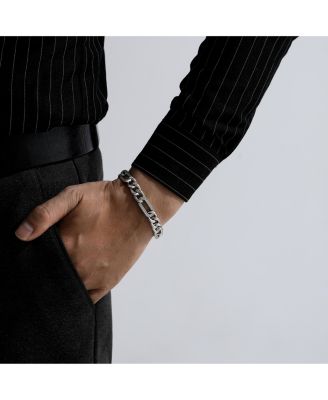 Men's Sterling Silver White Gold Plated with Iced Out Cubic Zirconia Paper Clip Curb Chain Bracelet