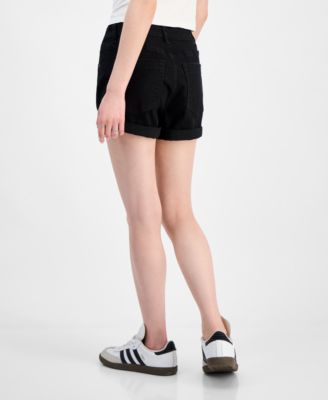 Juniors' Exposed-Button High Rise Destructed Shorts