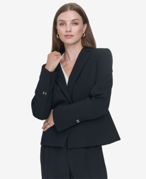 Женский пиджак Halston Logo-Hardware Single-Button Blazer, цвет: Чёрный