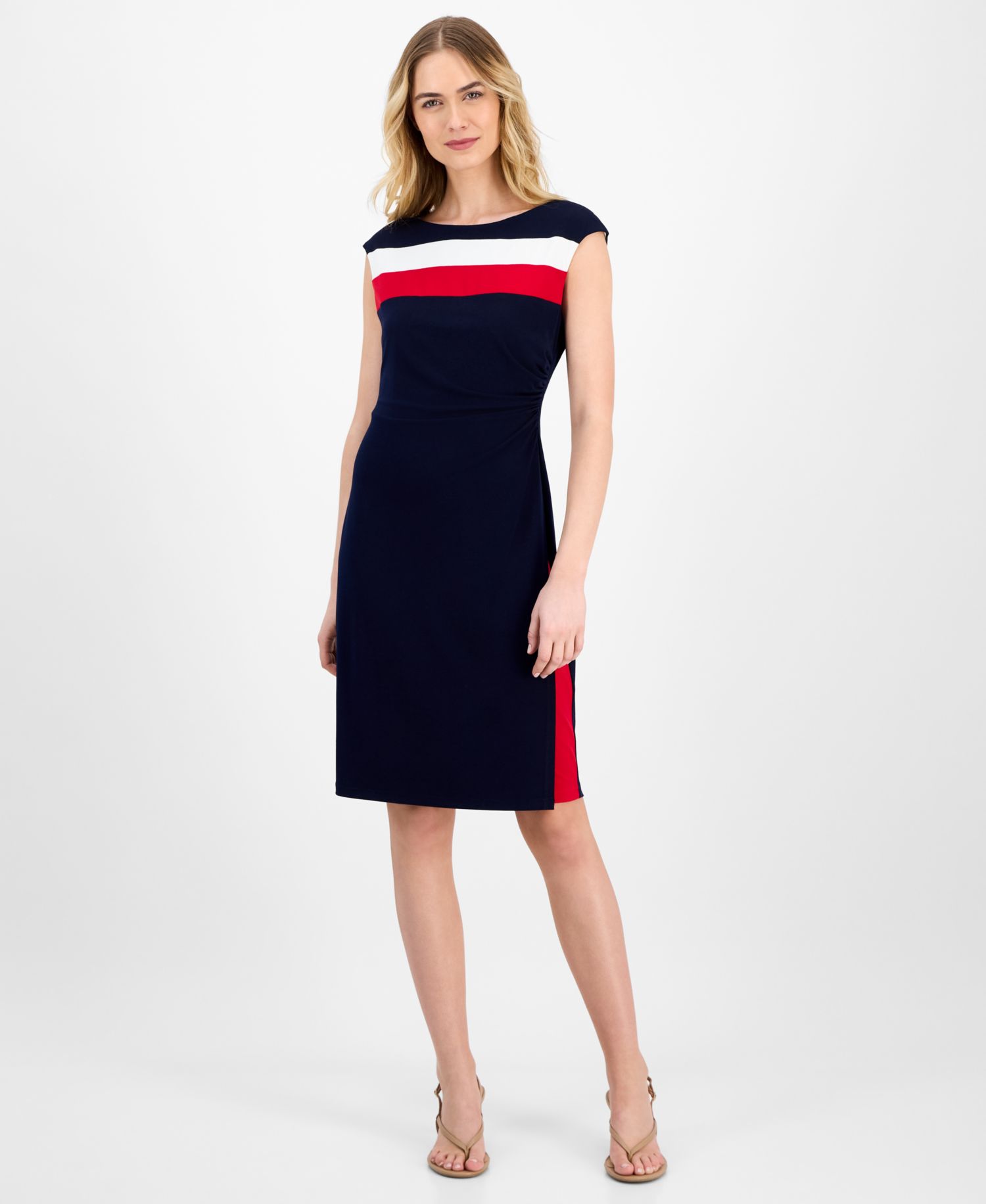 Sleeveless Tri-Tone Sheath Dress