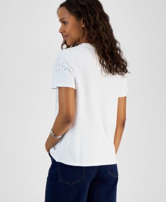Petite Cotton Embellished Top, Exclusively at Macy's