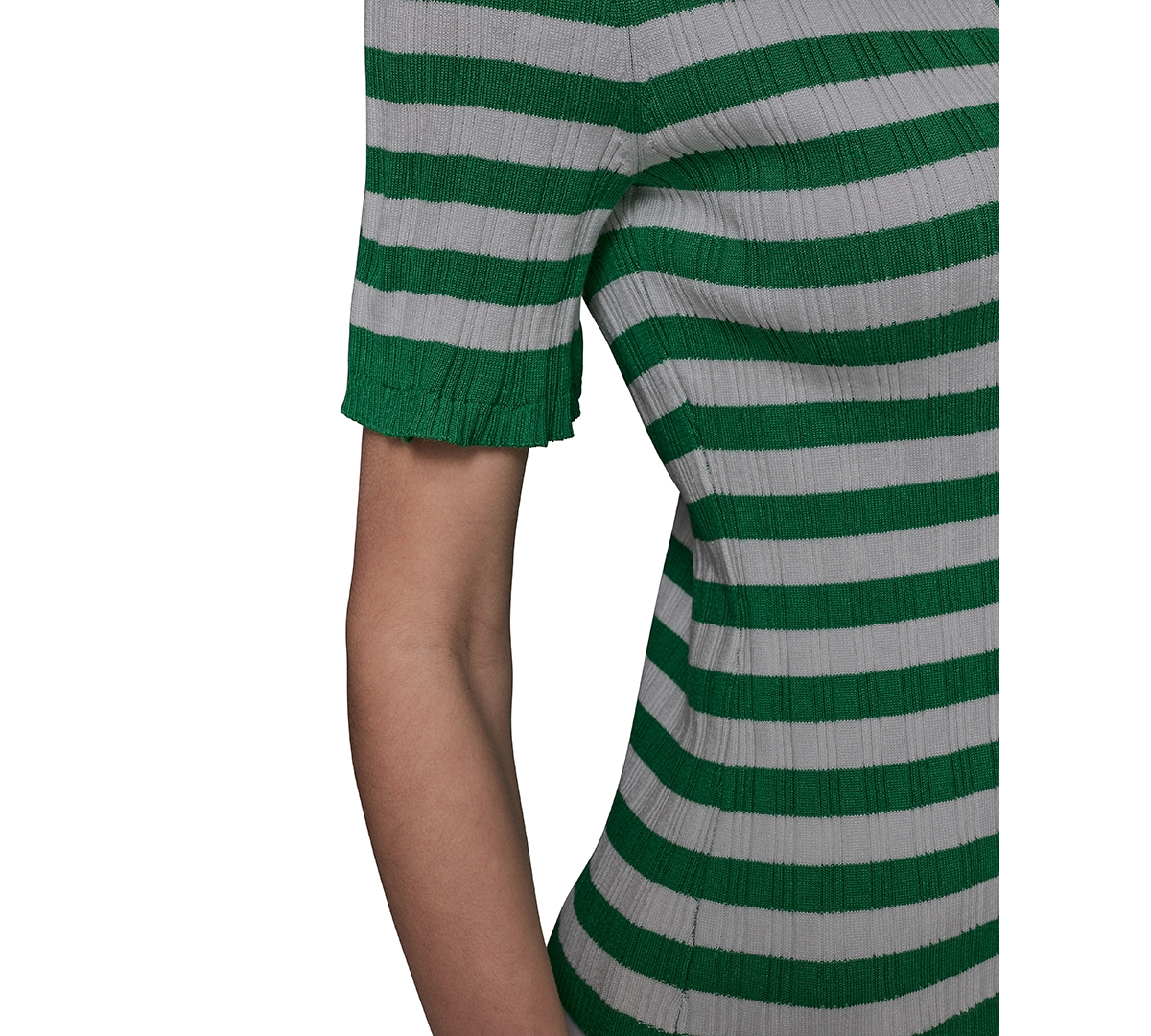 Karl Lagerfeld Women's Stripe Short-sleeve Sweater In Flore Green  Soft White
