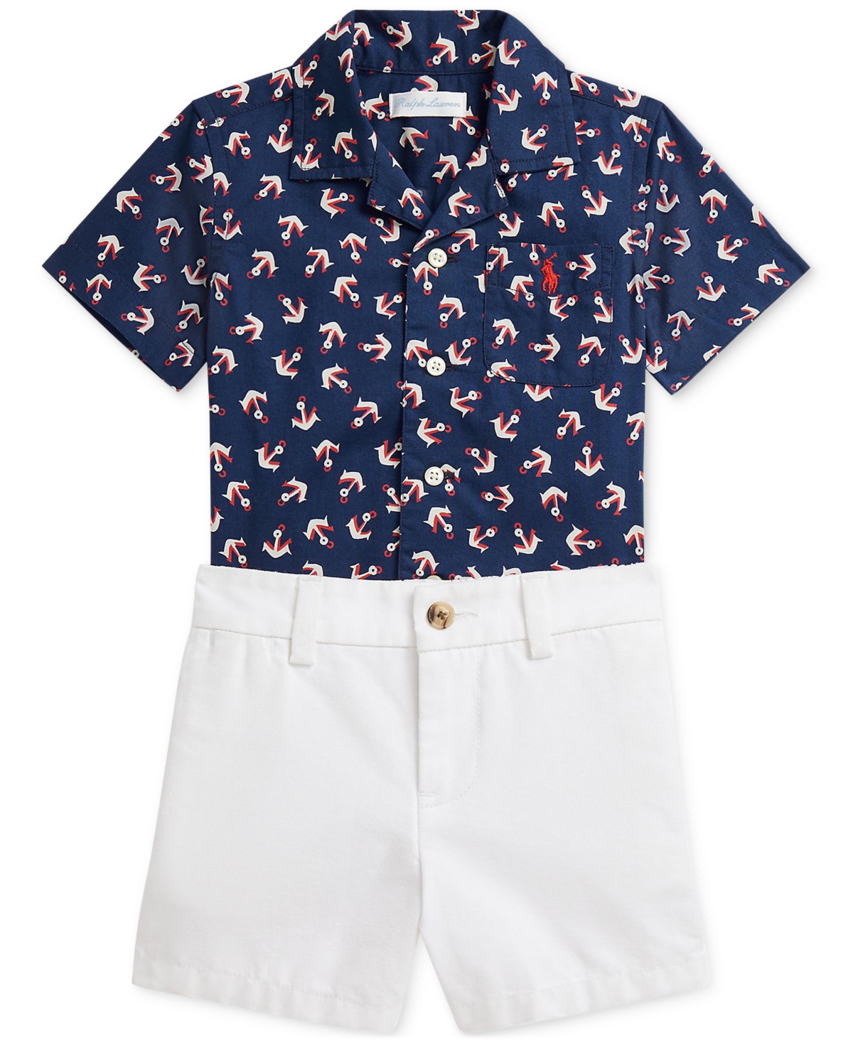 Polo Ralph Lauren Baby Boys Anchor-print Camp Shirt & Canvas Short Set In Blue