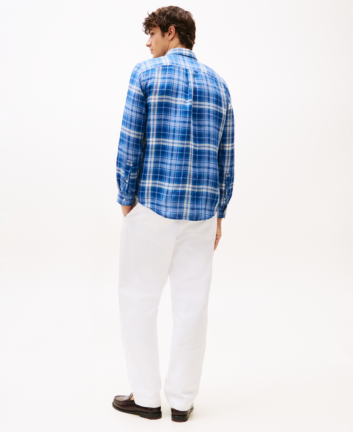 Tommy Hilfiger Regular Fit Check Print Linen Shirt In Night Sky,check