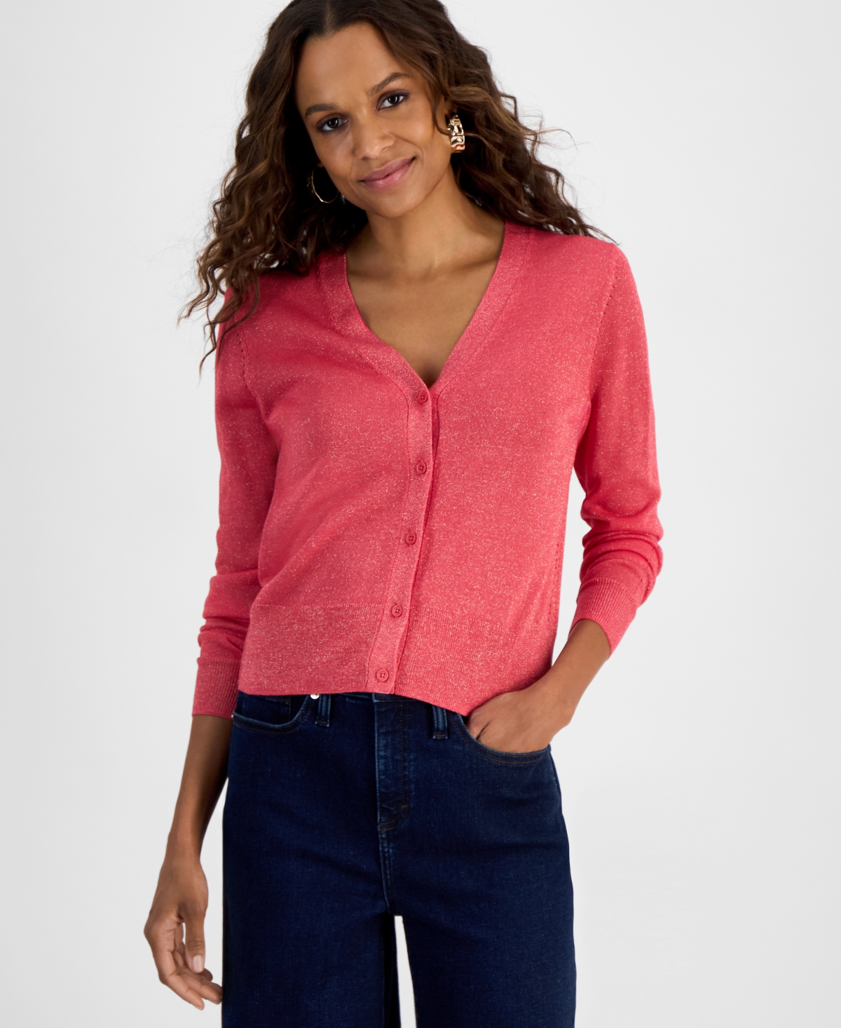 Inc International Concepts Petite Button-front Cardigan, Exclusively At Macy's In Starfish Pink