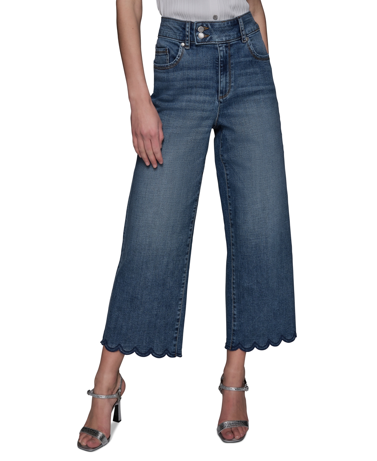 Women's Scallop-Edge Cropped Jeans - Coastal Blue