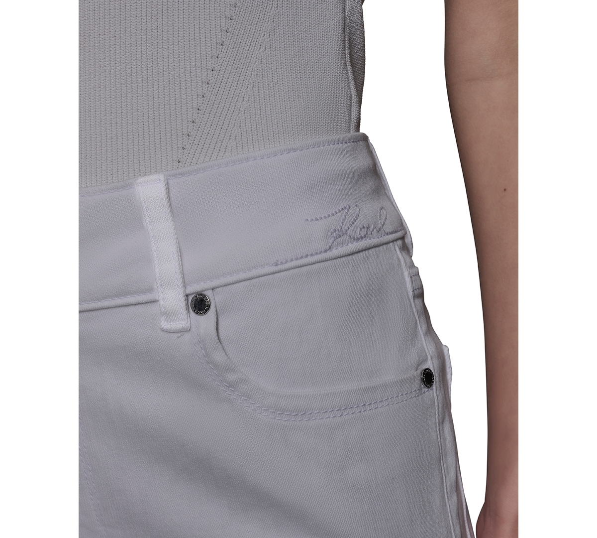Karl Lagerfeld Women's Scalloped-edge Cropped Jeans In White Denim