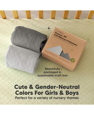 2-Pack Protect+ Waterproof Crib Mattress Protector Covers, Mavy Quilted Cotton Baby Mattress Topper, Toddler Crib Sheets