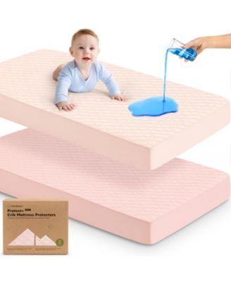 2-Pack Protect+ Waterproof Crib Mattress Protector Covers, Mavy Quilted Cotton Baby Mattress Topper, Toddler Crib Sheets