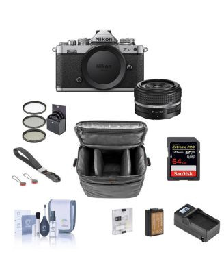 Z fc DX-Format Mirrorless Camera with Z 28mm f/2.8 Lens Bundle with 64GB SD Card, Shoulder Bag, Wrist Strap, Extra Battery, Charger, Screen