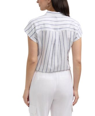 Women's Linen Blend Sleeveless Tie Hem Button Down Top