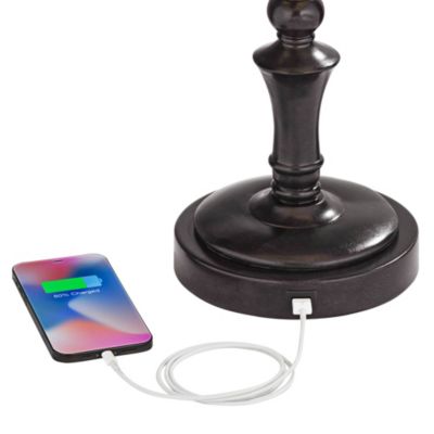 Corey Traditional Natural Cottage Swing Arm Desk Table Lamp with Hotel Style USB Charging Port 21.75" High Bronze Metal Faux Leather Bell Shade Living Room Bedroom House Bedside - Regency Hill