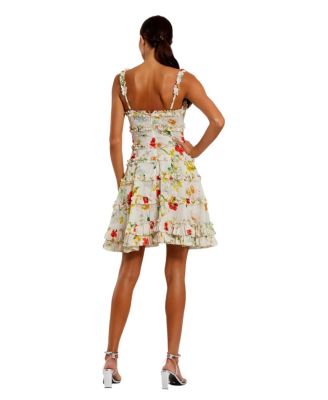Women's Ruffle Floral Sweetheart Neck Mini Dress