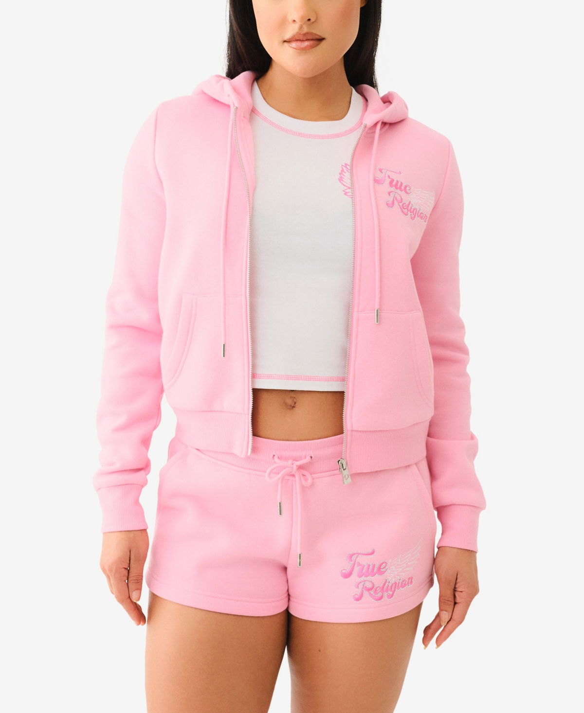 True Religion Women's Crystal Wing Classic Zip Hoodie Sweatshirt In Prism Pink