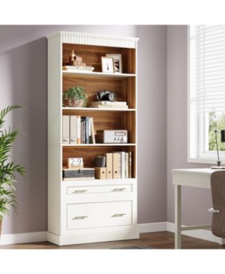 way to origin 2-Drawer File Modern Cabinet with 5-Tier Bookshelf & Large Printer Stand for Home Office