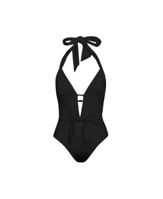 Women's One Piece Swimsuit Sunshine Solids V Plunge Halter