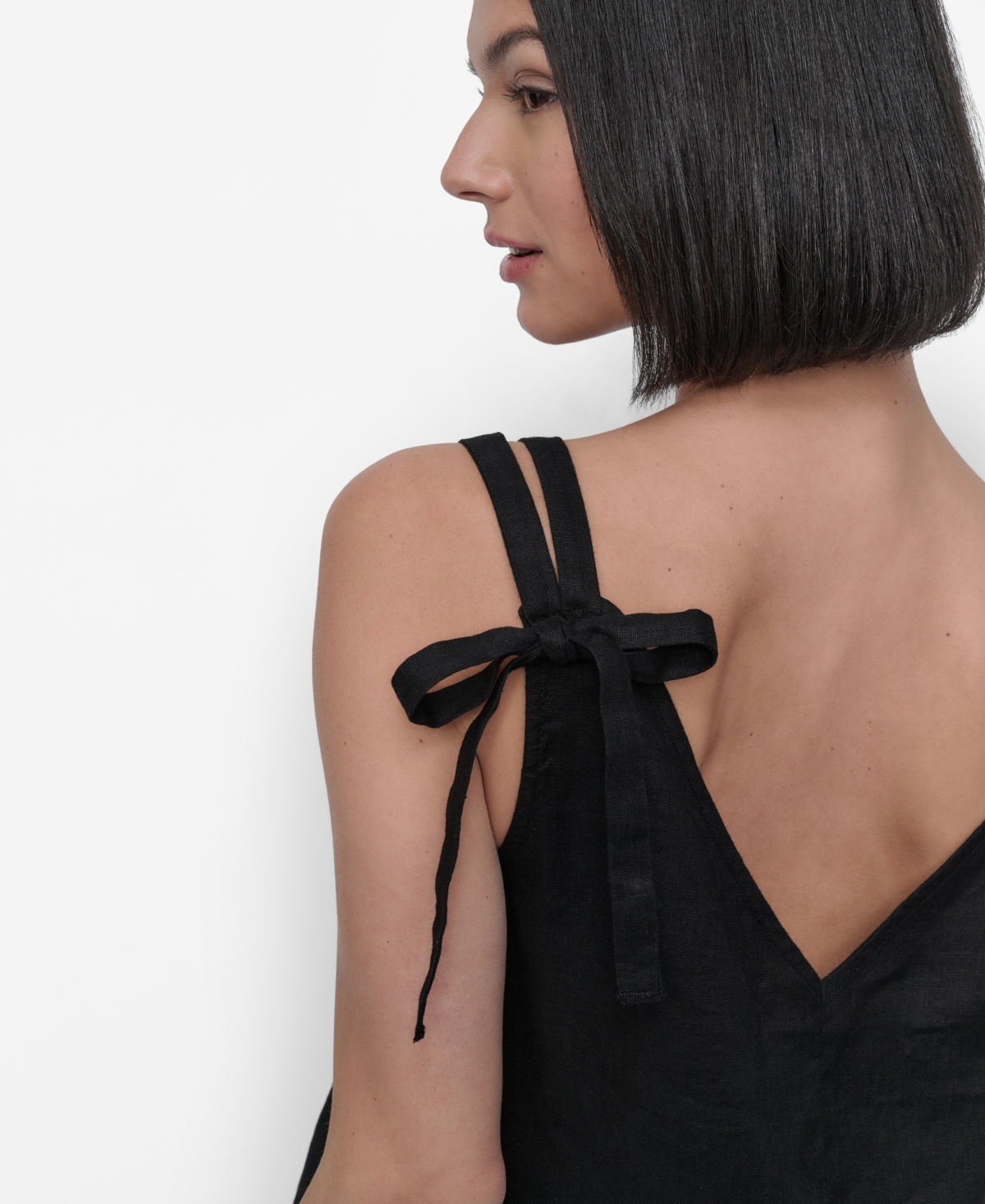 Shop Dkny Women's Linen Tie-strap Tank Top In Black