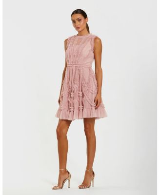 Women's High Neck Sleeveless Micro Ruffle Mini Dress