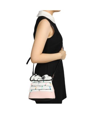 Snoopy Christmas Dog House Pink 7.75" Dome Crossbody Bag
