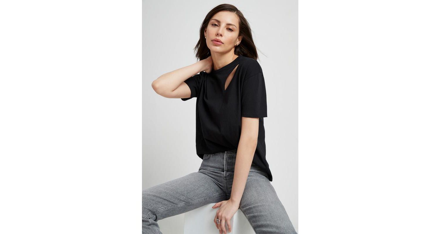 Women's Leonie Organic Cotton Jersey Boxy Half-Sleeve Cutout-Shoulder Top