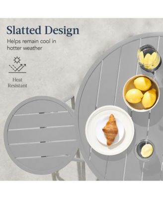 3-Piece Steel Patio Bar Height Round Bistro Set w/ Backless Stools, Slatted Design