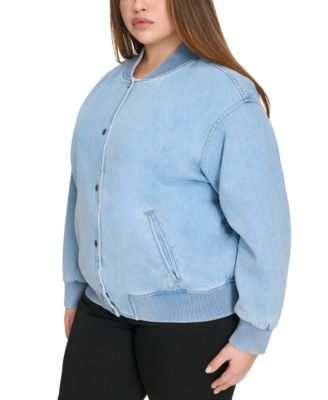 Plus Size Varsity Cotton Denim Bomber Jacket