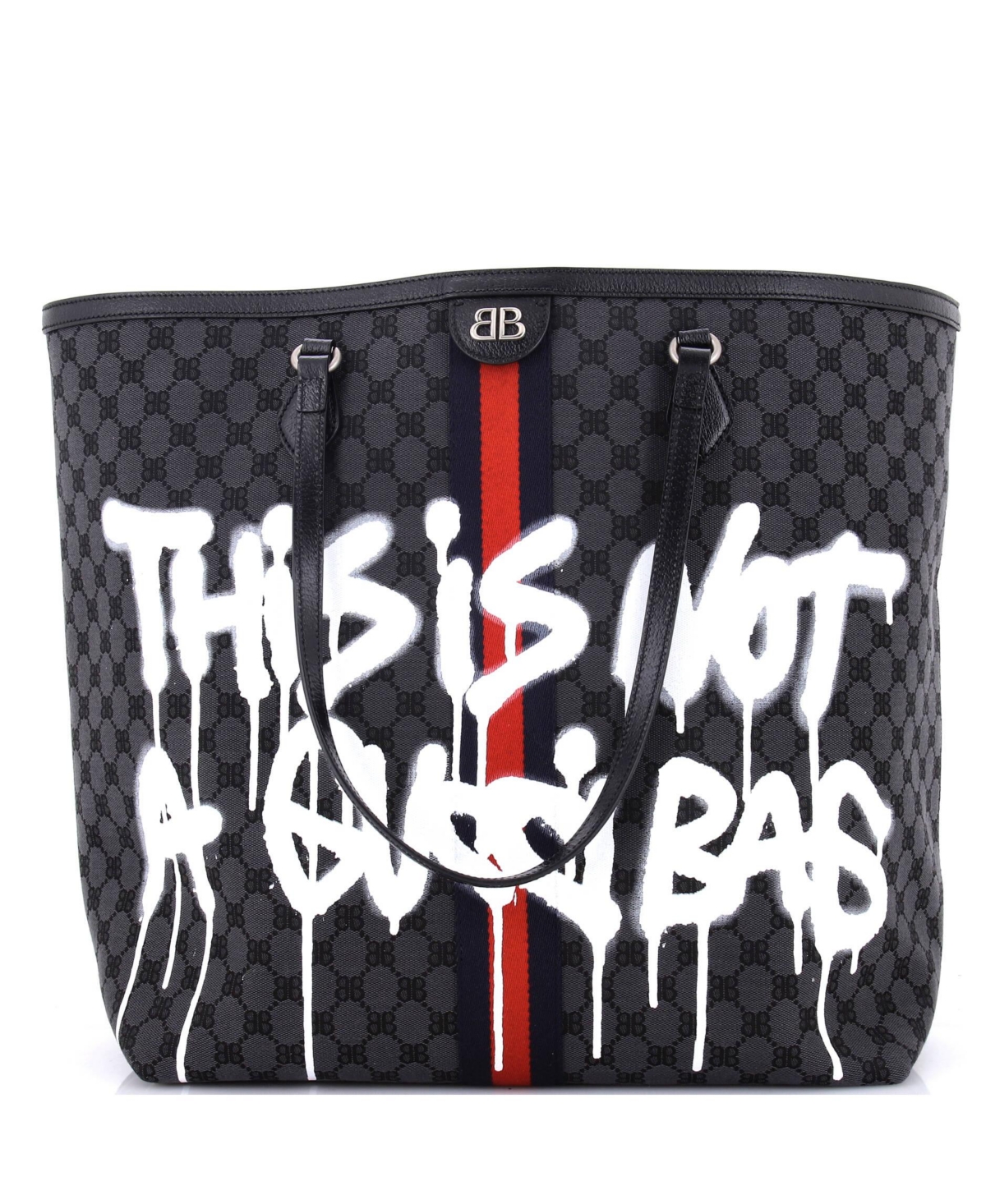 Large x Gucci The Hacker Project Tote Graffiti Bb Canvas - Black/ brown