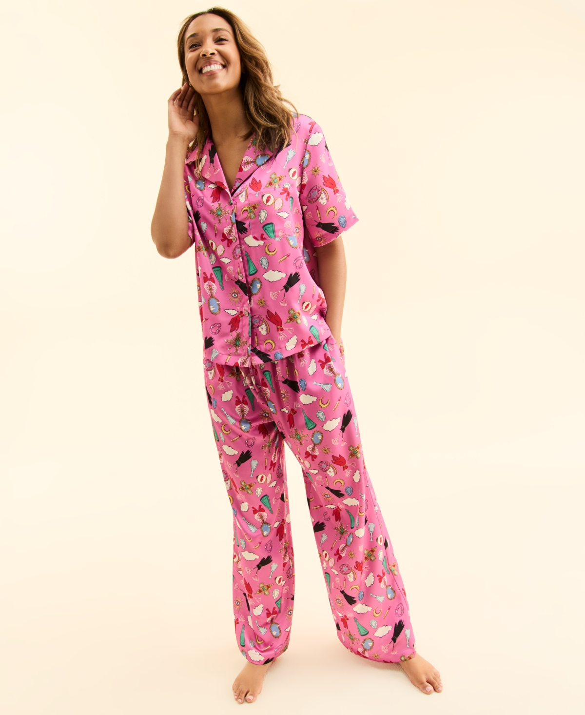 Macy's Flower Show Women's Printed Short-sleeve Pajama Set, Exclusively At  In Pink Colla