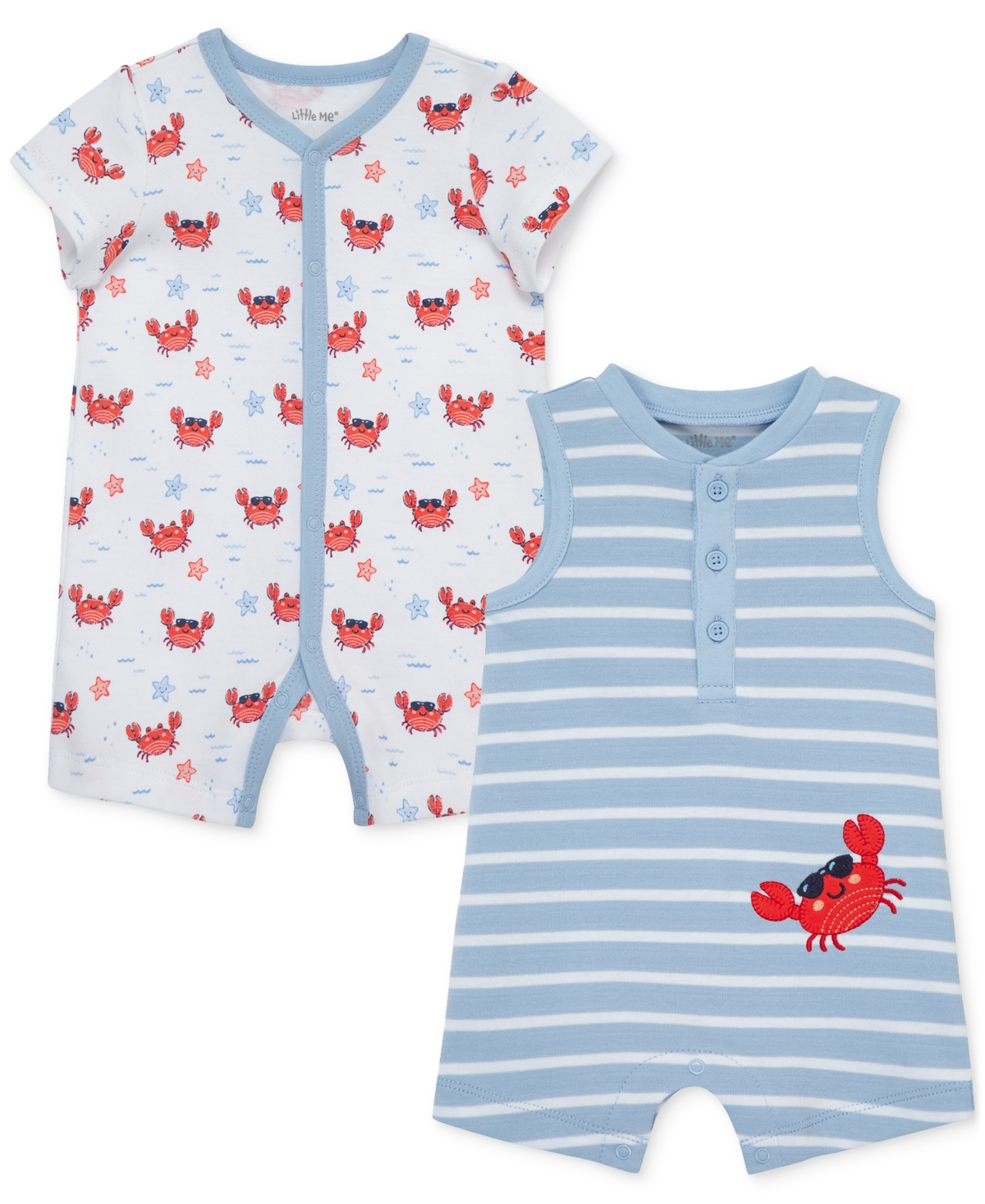 LITTLE ME BABY BOYS CRAB ROMPERS, PACK OF 2 