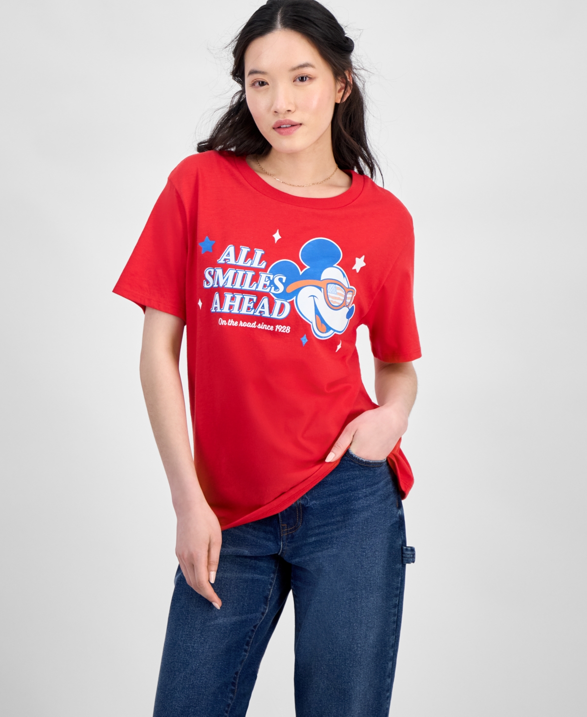 Disney Juniors' Mickey Mouse All Smiles Ahead Graphic T-shirt In Red